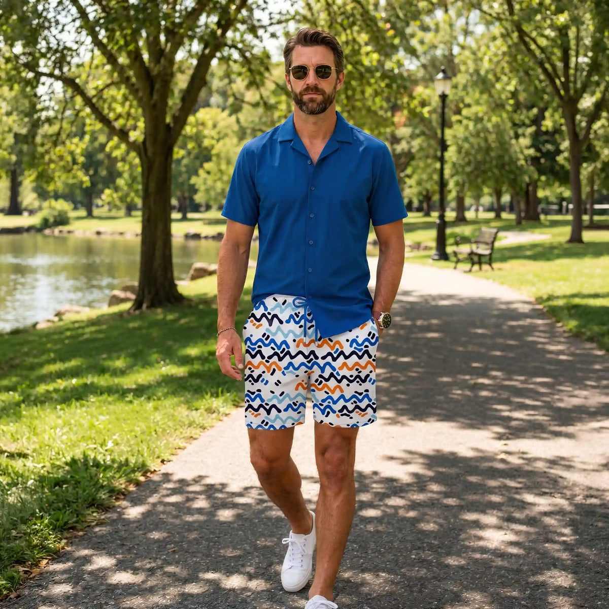 Ocean Blue Men's Button Down Resort Shirt, Modern Fit