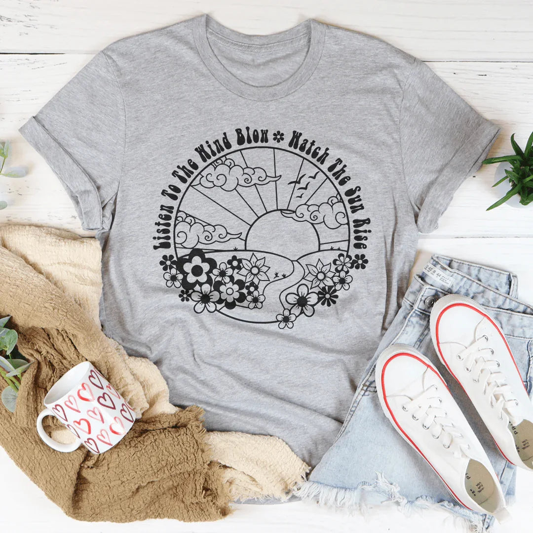 Retro Music Lyric Casual Shirt – "Listen To The Wind Blow Watch The Sun Rise" Graphic Shirt