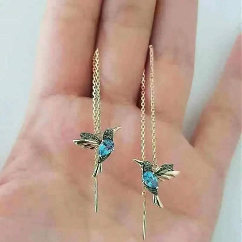 Pendientes largos de colibrí animal