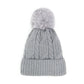 Lurex Accented Solid Cable Knitted Pom Pom Beanie Hat