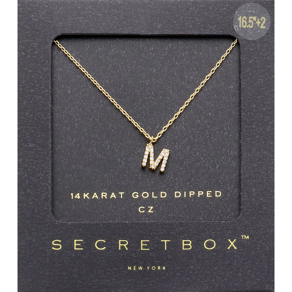 -M- Secret Box 14K Gold Dipped Cubic Zirconia Initial Monogram Pendant Necklace