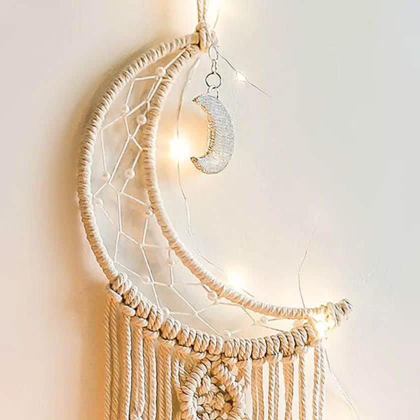 Tapiz de macramé tejido para colgar en la pared, atrapasueños de luna y estrellas, decoración del hogar
