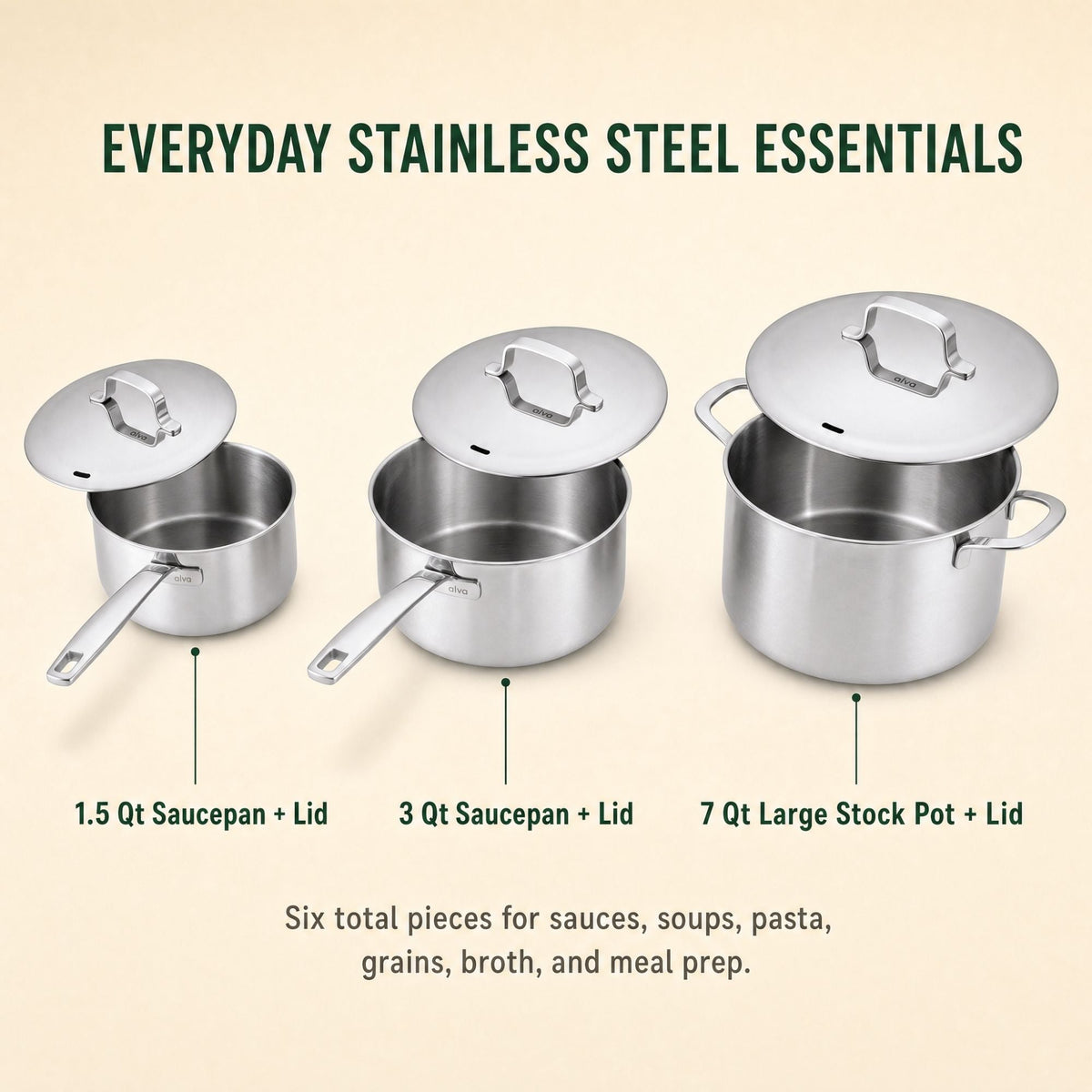 Stainless Steel Pot Set, 6-Piece
