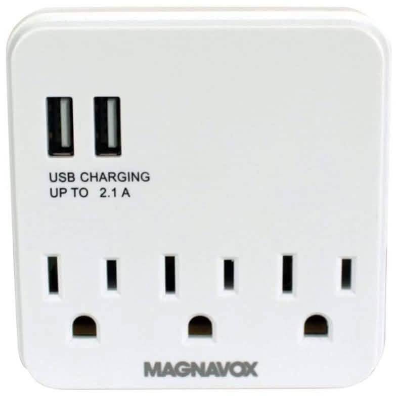 Regleta de pared multifuncional de escritorio Magnavox con protector contra sobretensiones y puerto de carga