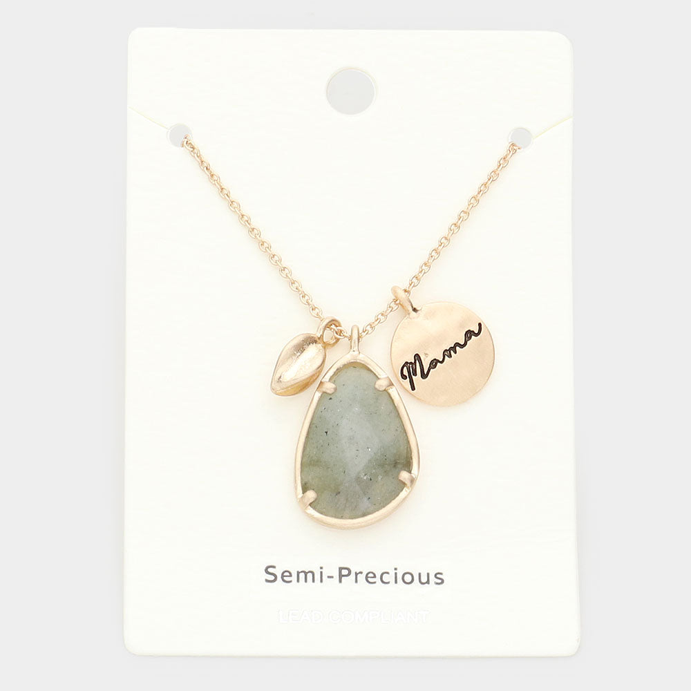 Mama Metal Disc Irregular Teardrop Semi Precious Pendant Necklace