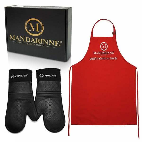 Juego de delantal y guantes de silicona para horno Mandarinne