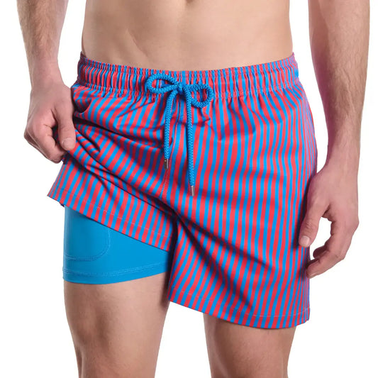 Marina Pinstripe, Short Híbrido Blaze and Tide, Bañador con Forro de Compresión y Bañador de Resort