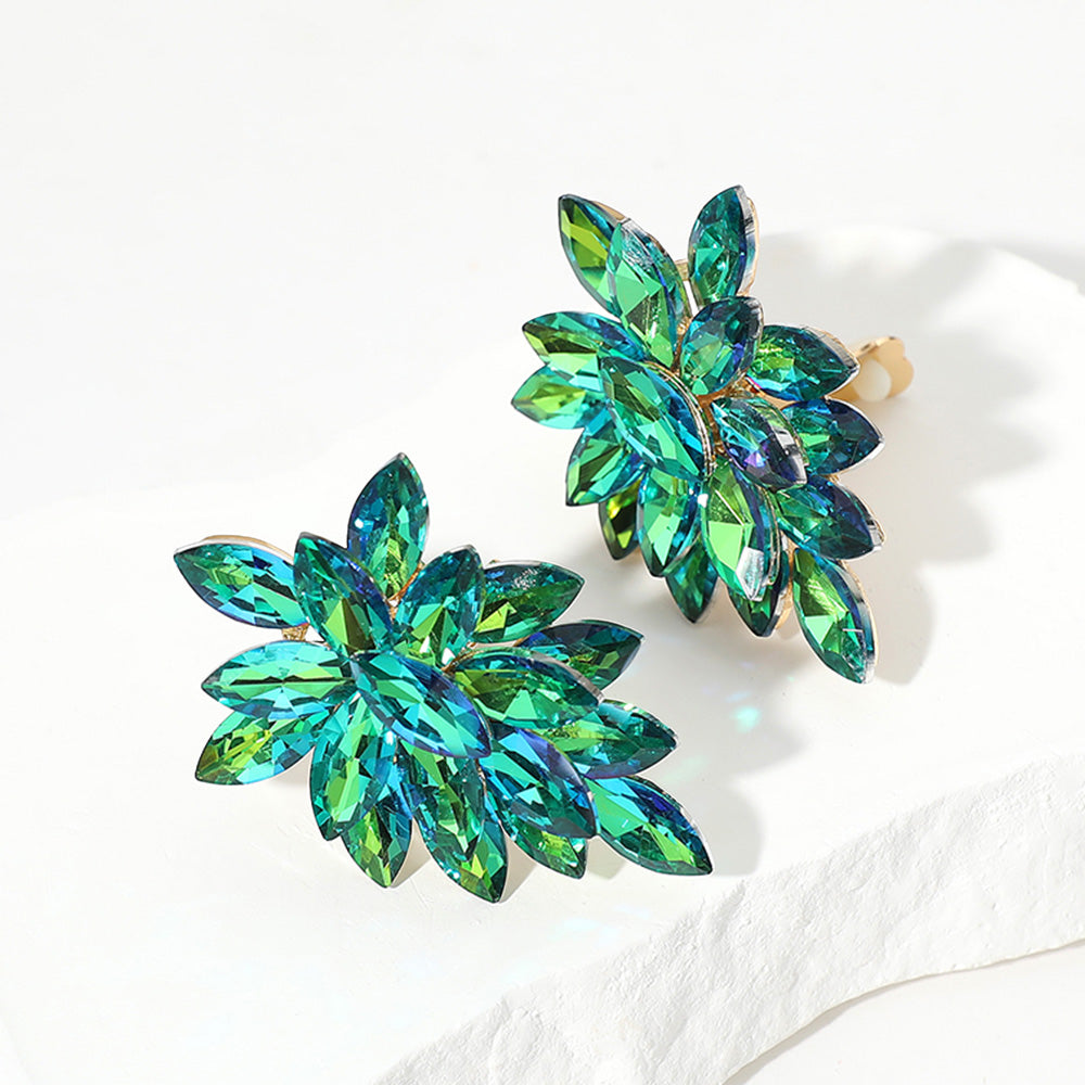 Women's Marquise Crystal Cluster Clip on Evening Earrings