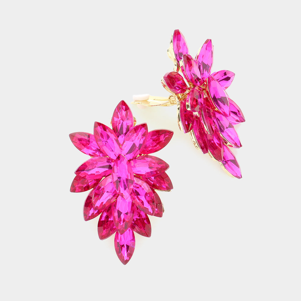 Women's Marquise Crystal Cluster Clip on Evening Earrings