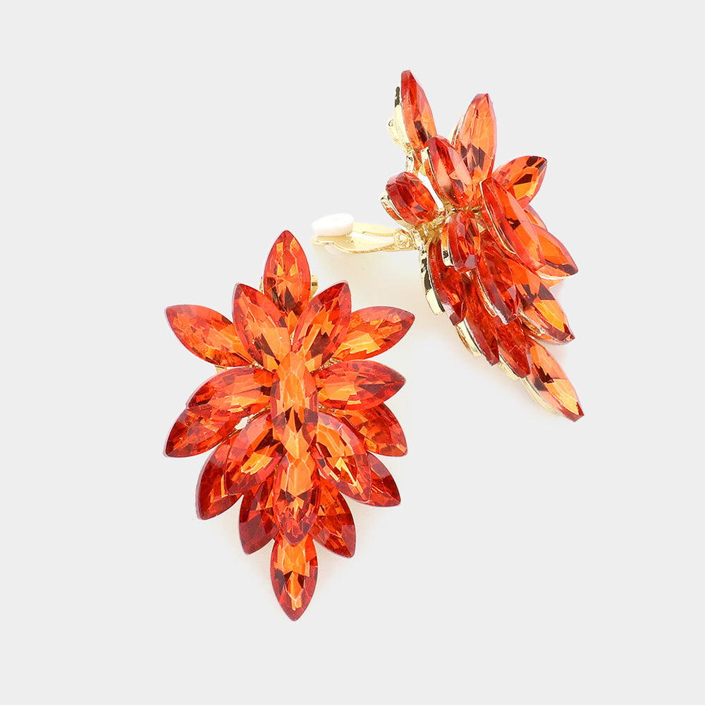 Women's Marquise Crystal Cluster Clip on Evening Earrings