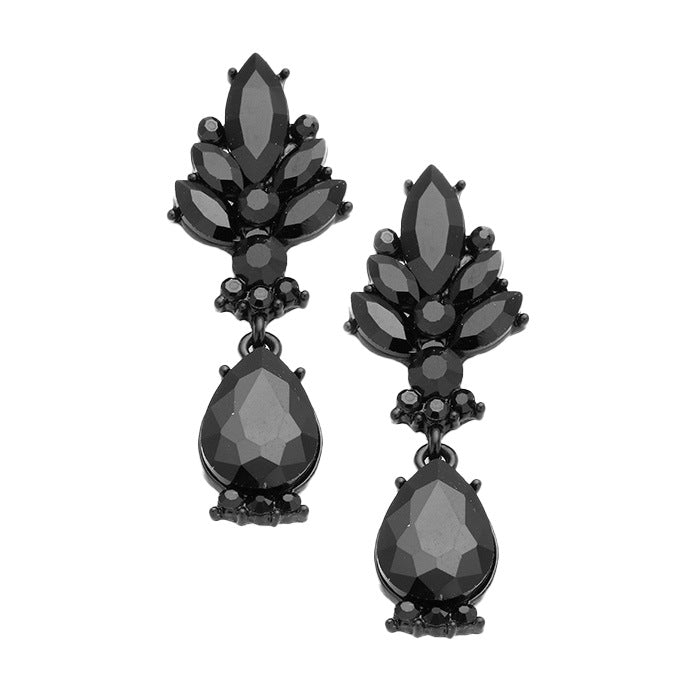 Marquise Glass Crystal Teardrop Dangle Evening Earrings