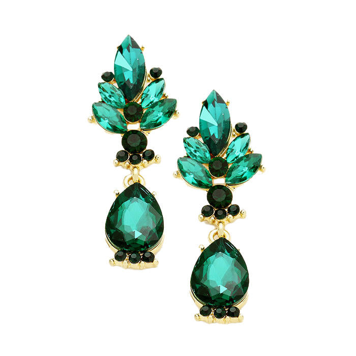 Marquise Glass Crystal Teardrop Dangle Evening Earrings