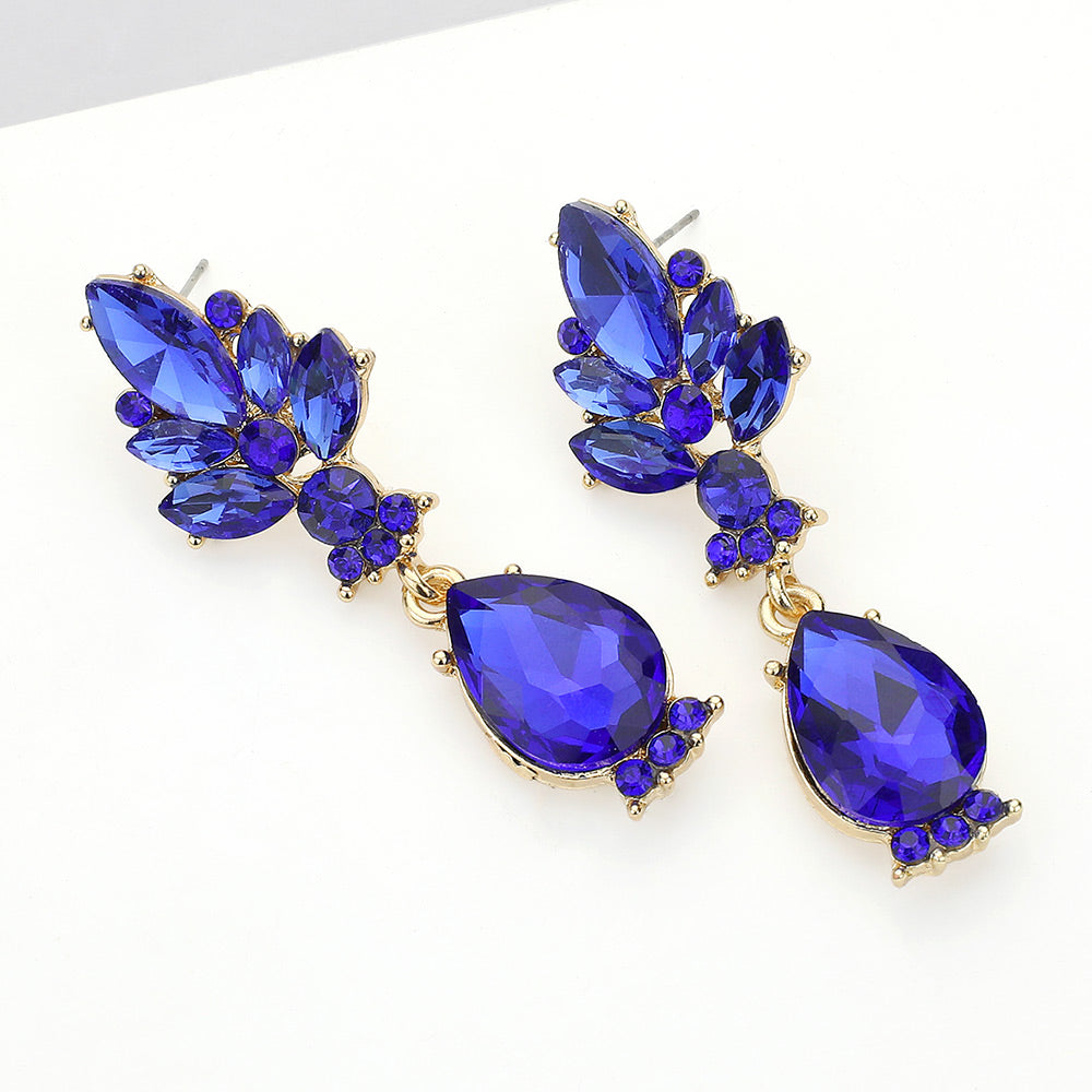 Marquise Glass Crystal Teardrop Dangle Evening Earrings