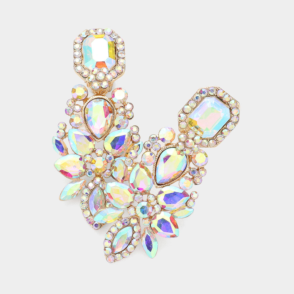 Women's Marquise Square Stone Pointed Evening Clip On Earrings