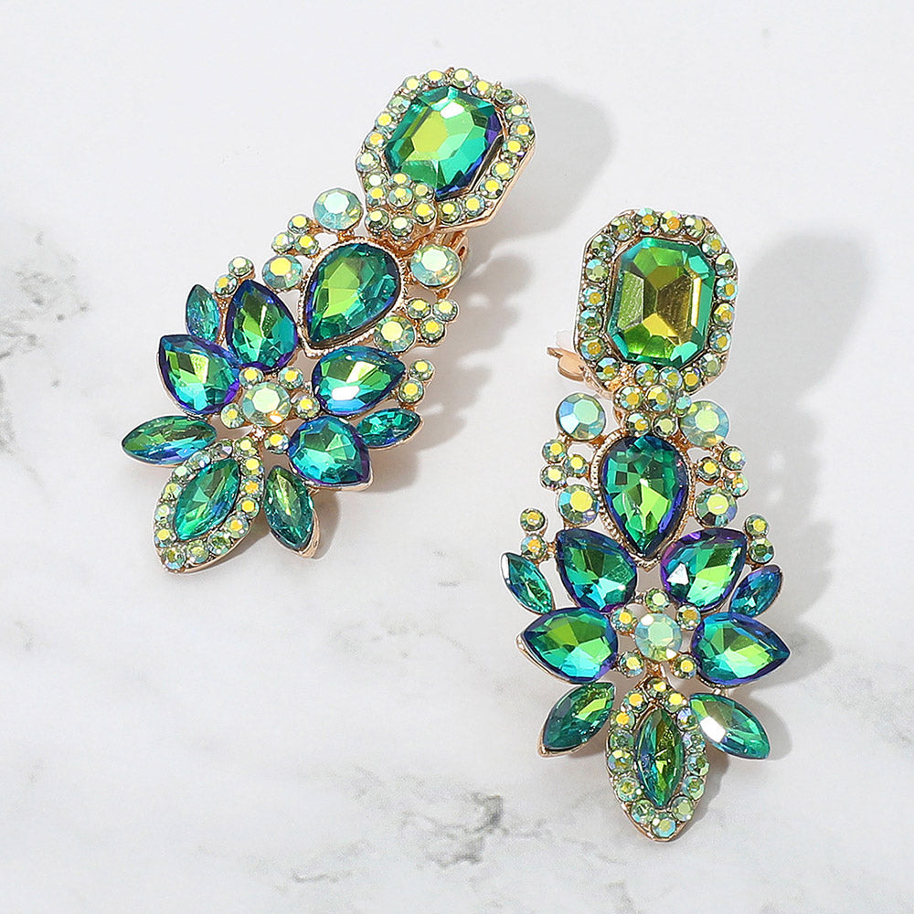 Women's Marquise Square Stone Pointed Evening Clip On Earrings