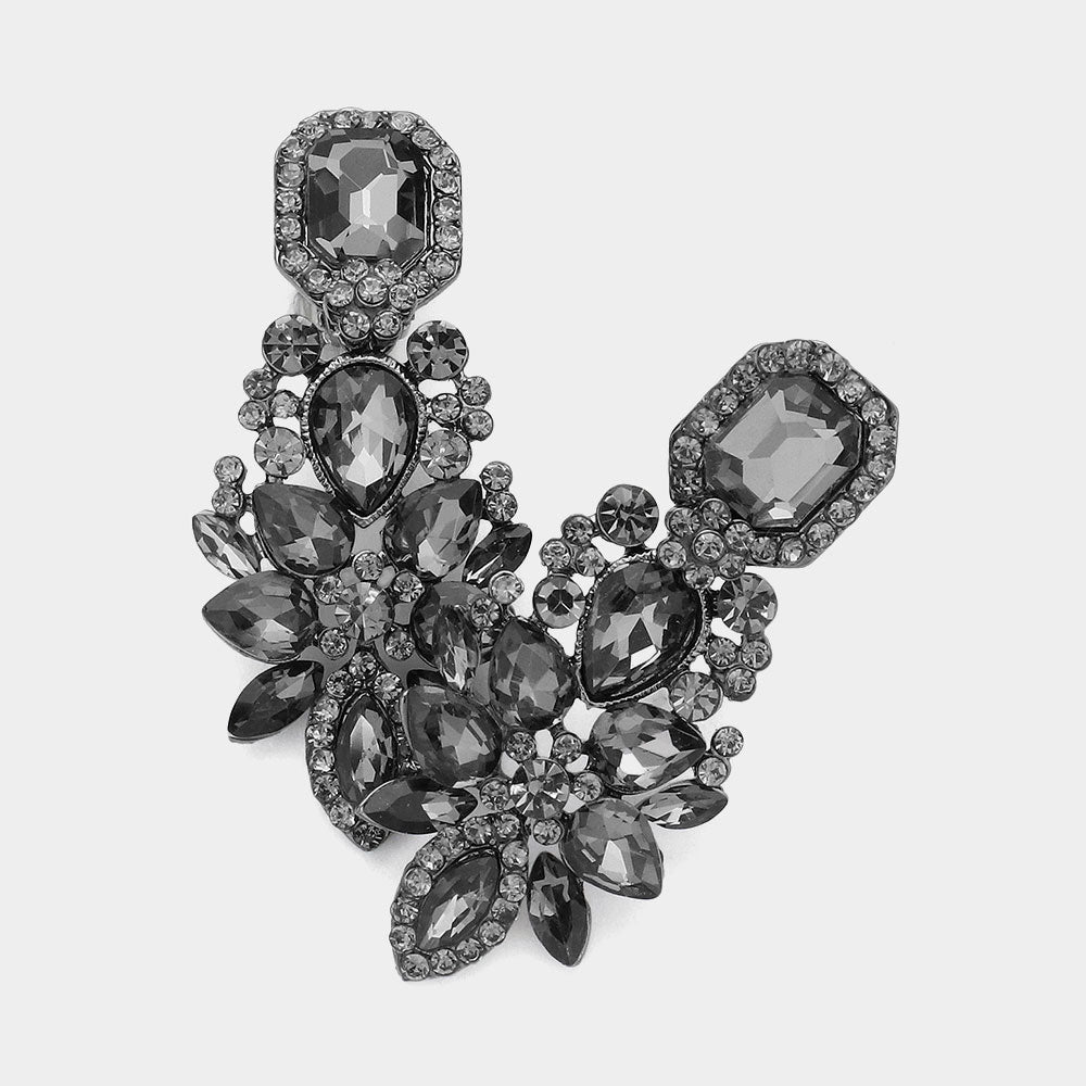 Women's Marquise Square Stone Pointed Evening Clip On Earrings