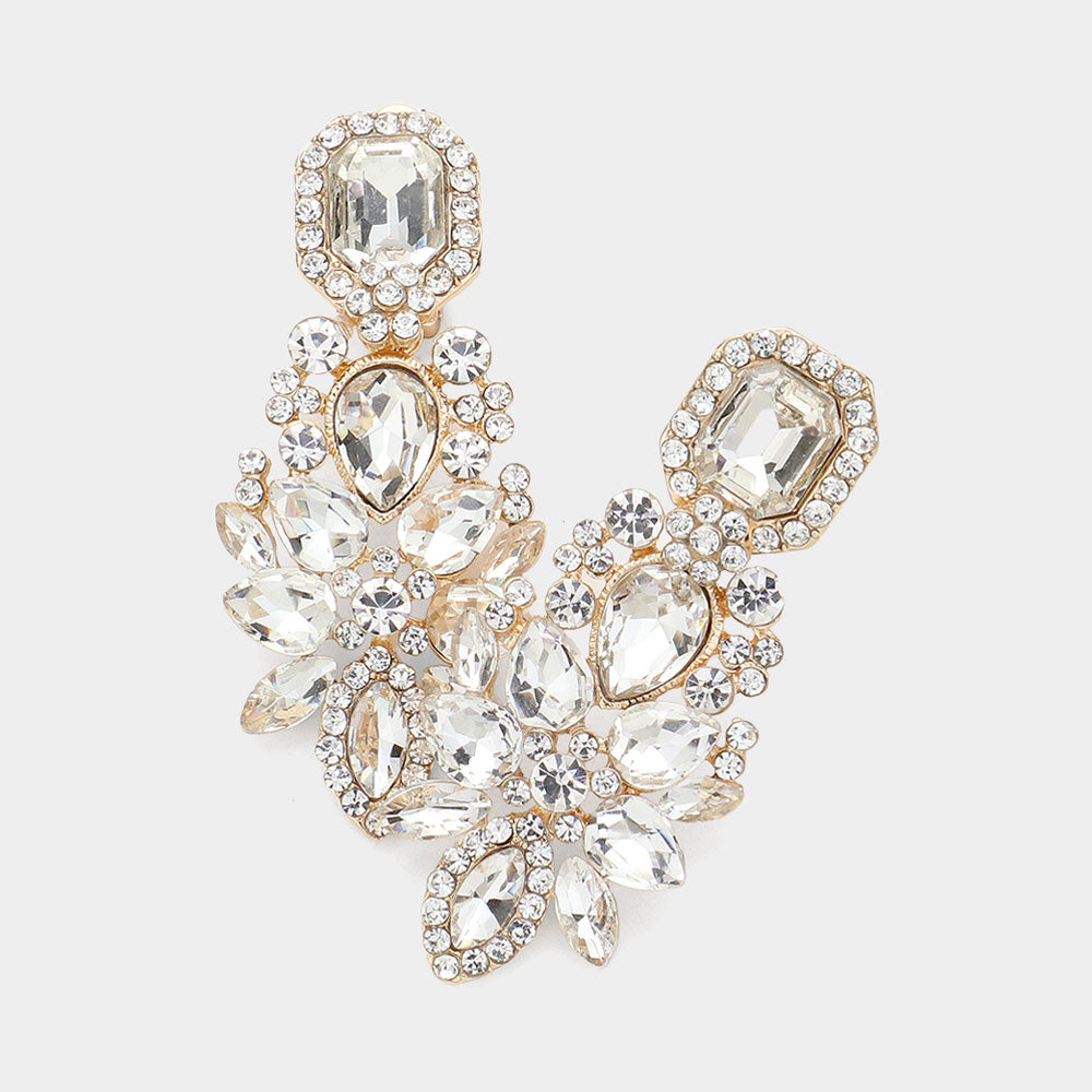 Women's Marquise Square Stone Pointed Evening Clip On Earrings