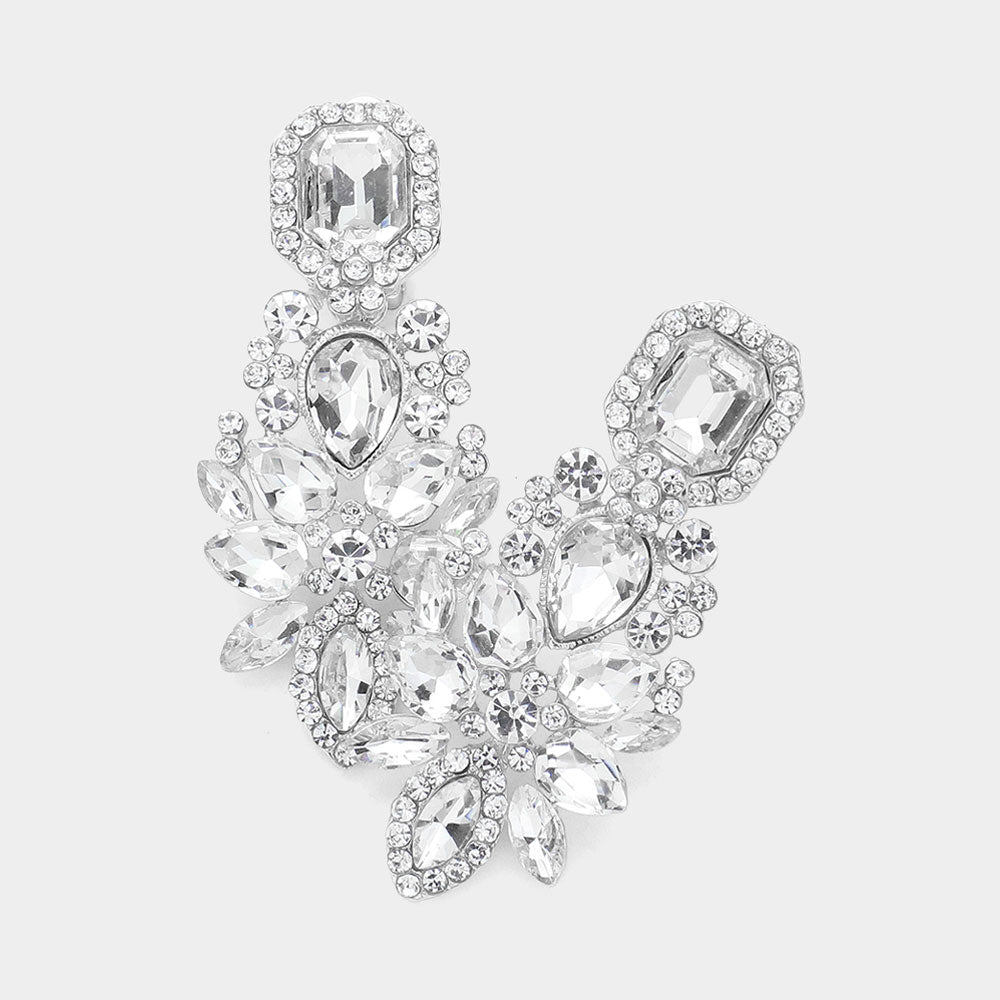 Women's Marquise Square Stone Pointed Evening Clip On Earrings