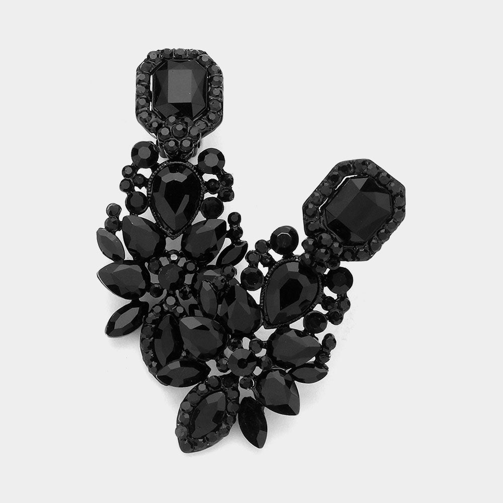 Women's Marquise Square Stone Pointed Evening Clip On Earrings