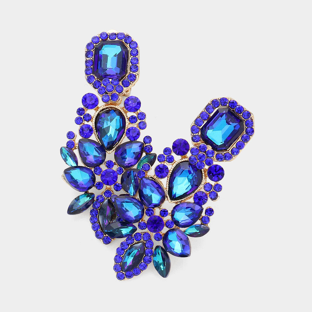 Women's Marquise Square Stone Pointed Evening Clip On Earrings