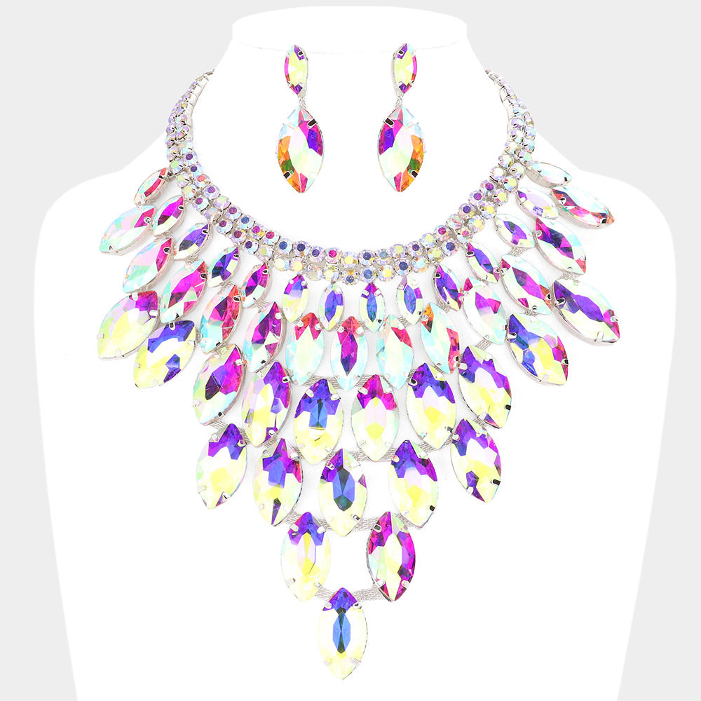 Marquise Stone Cluster Vine Evening Necklace