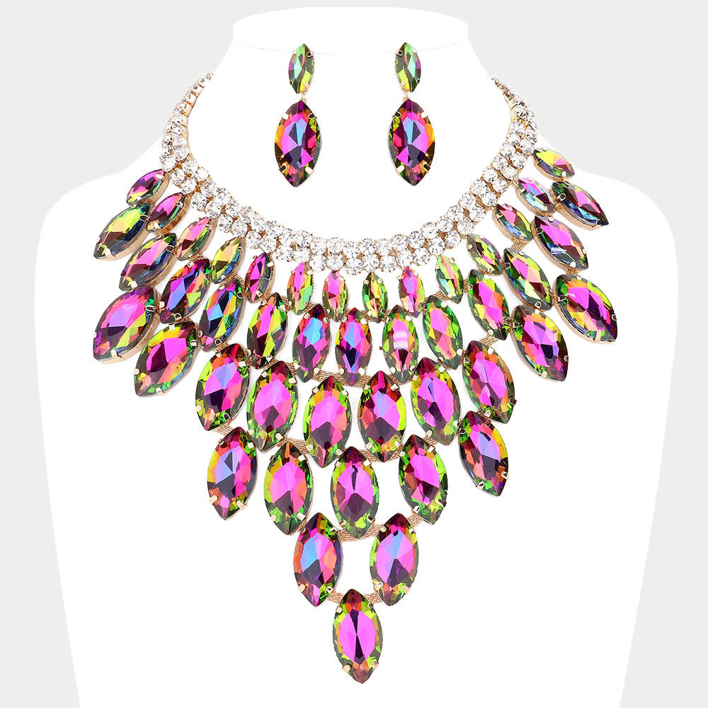 Marquise Stone Cluster Vine Evening Necklace