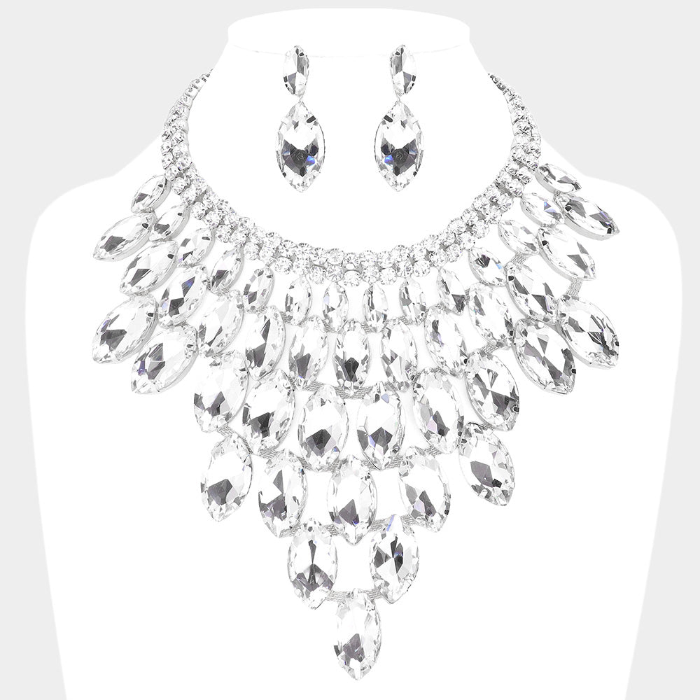 Marquise Stone Cluster Vine Evening Necklace