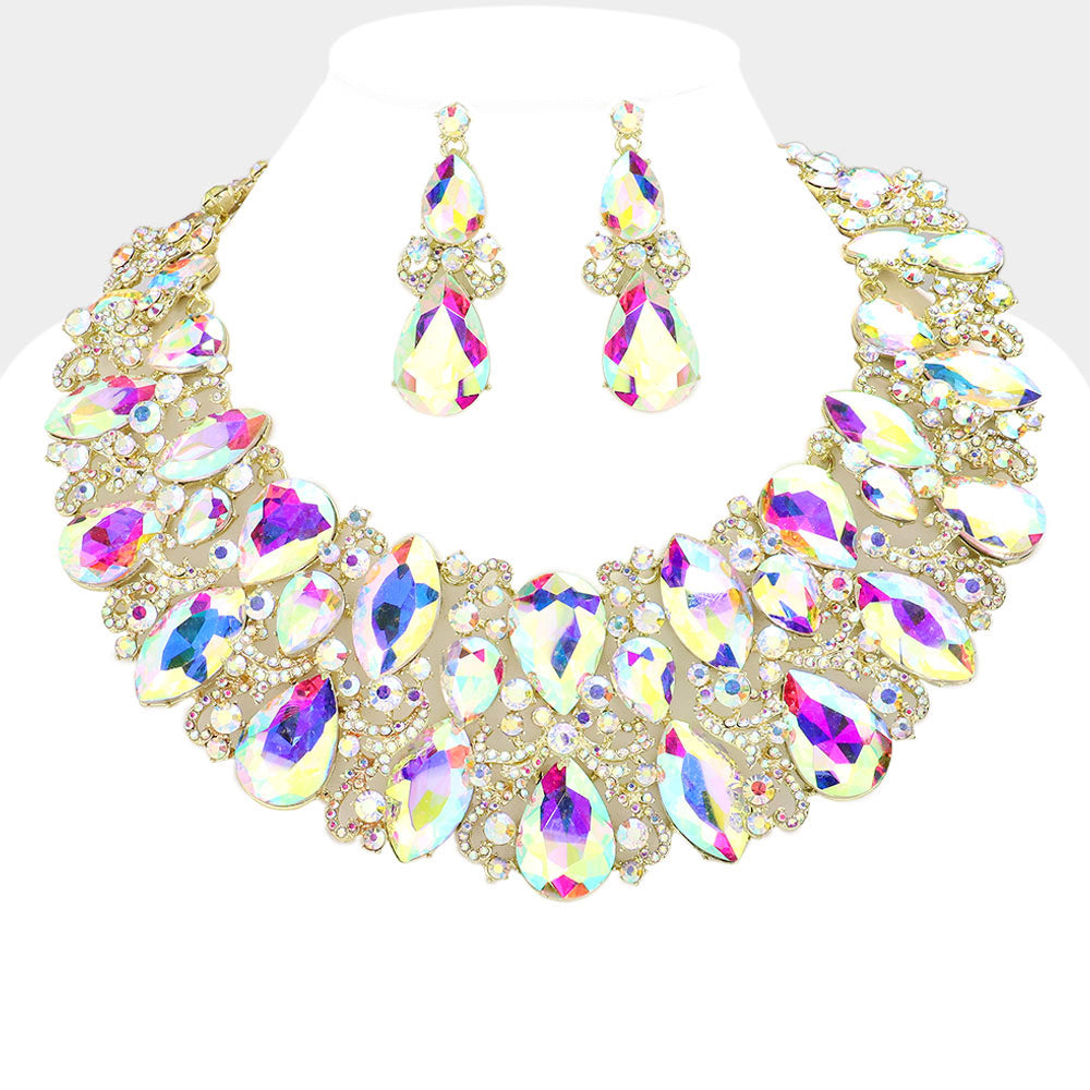 Marquise Teardrop Stone Accented Evening Necklace