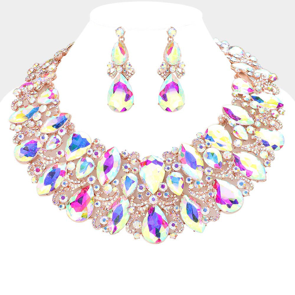 Marquise Teardrop Stone Accented Evening Necklace