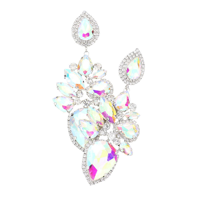 Marquise Teardrop Stone Cluster Dangle Evening Earrings