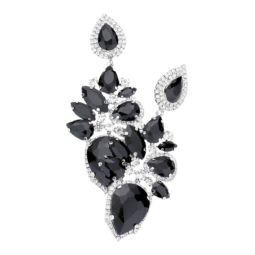 Marquise Teardrop Stone Cluster Dangle Evening Earrings