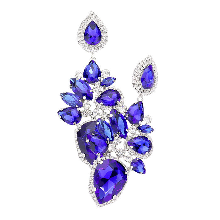 Marquise Teardrop Stone Cluster Dangle Evening Earrings