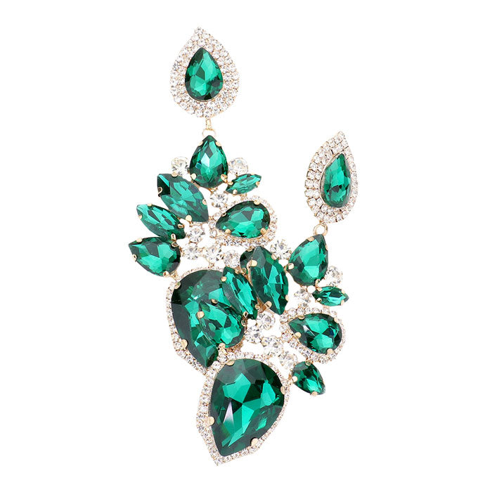 Marquise Teardrop Stone Cluster Dangle Evening Earrings