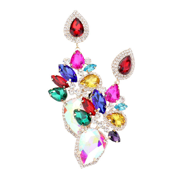 Marquise Teardrop Stone Cluster Dangle Evening Earrings
