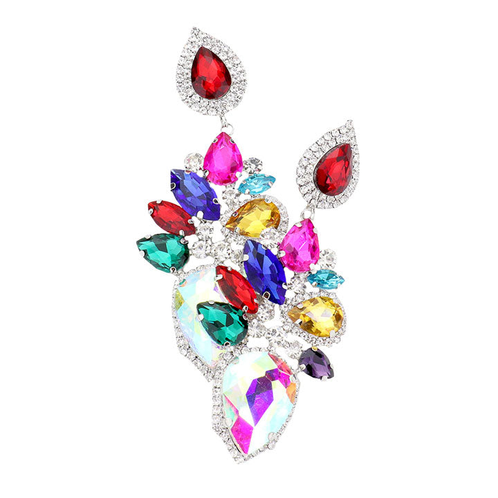 Marquise Teardrop Stone Cluster Dangle Evening Earrings