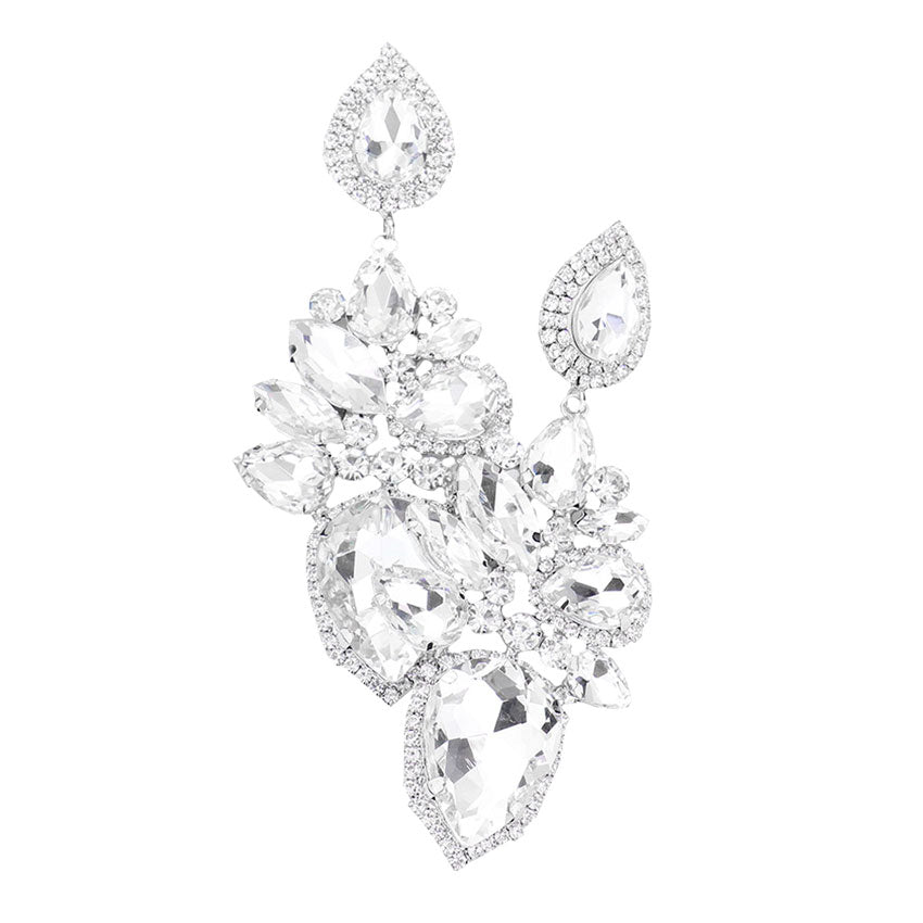 Marquise Teardrop Stone Cluster Dangle Evening Earrings