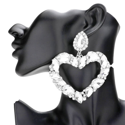 Marquise Teardrop Stone Cluster Open Heart Dangle Evening Earrings