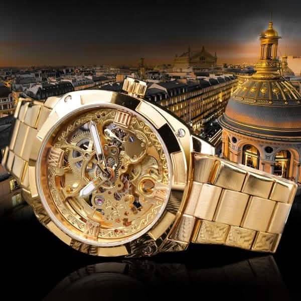 Reloj mecánico de lujo para hombre con esqueleto de cuerda automática