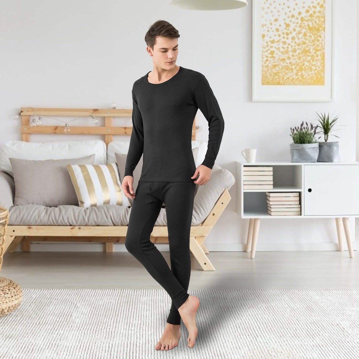 Conjunto de ropa interior térmica para hombre - Calzoncillos largos y camiseta de manga larga