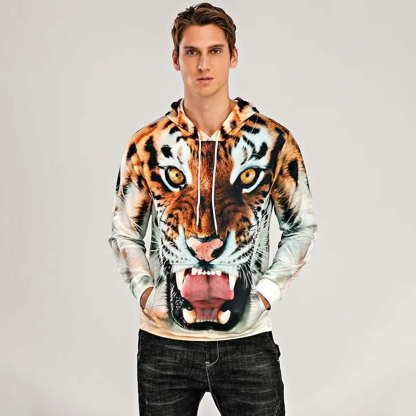 Sudadera con capucha 3D con estampado de tigre para hombre