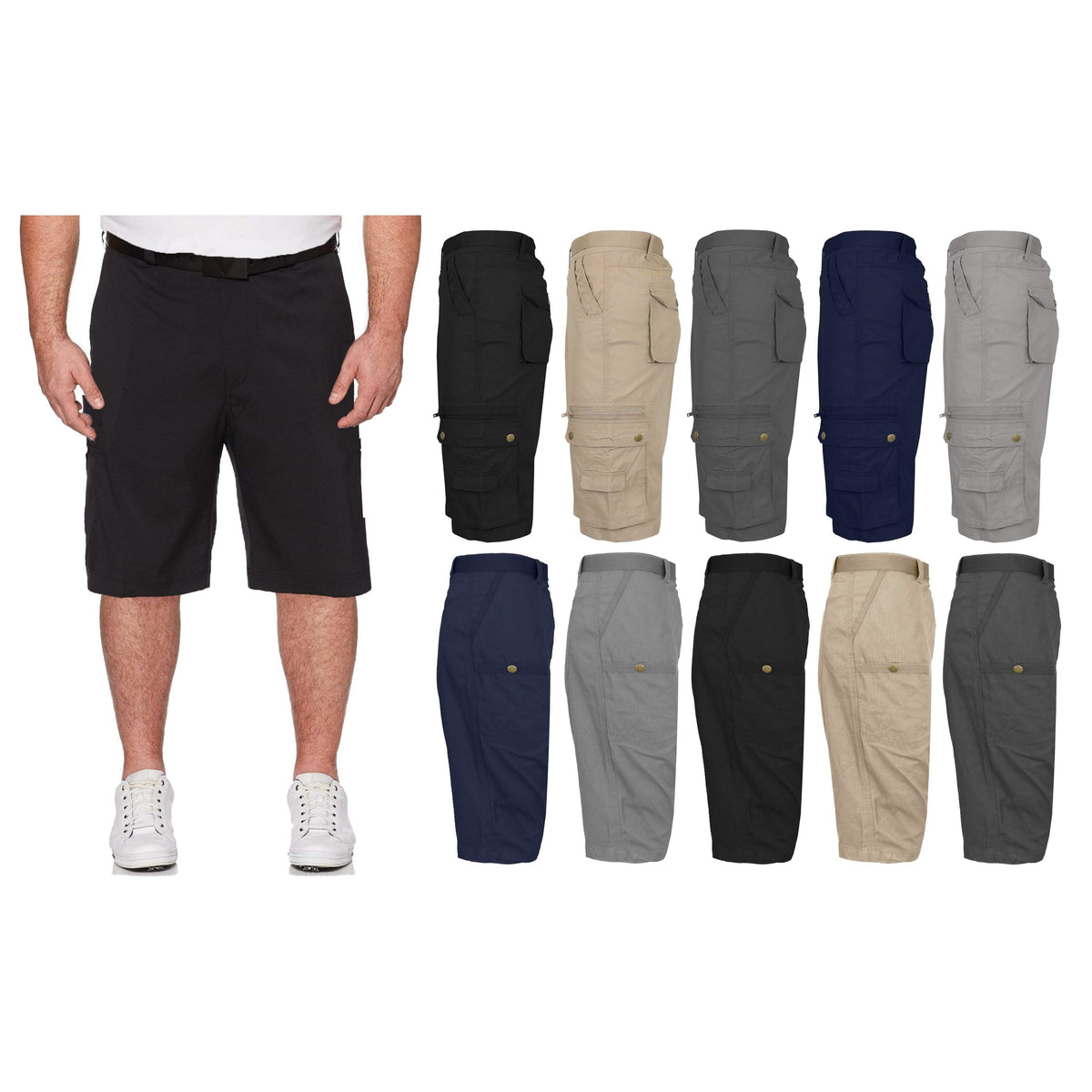 Pantalones cortos tipo cargo de algodón con cinturón de talla grande para hombre
