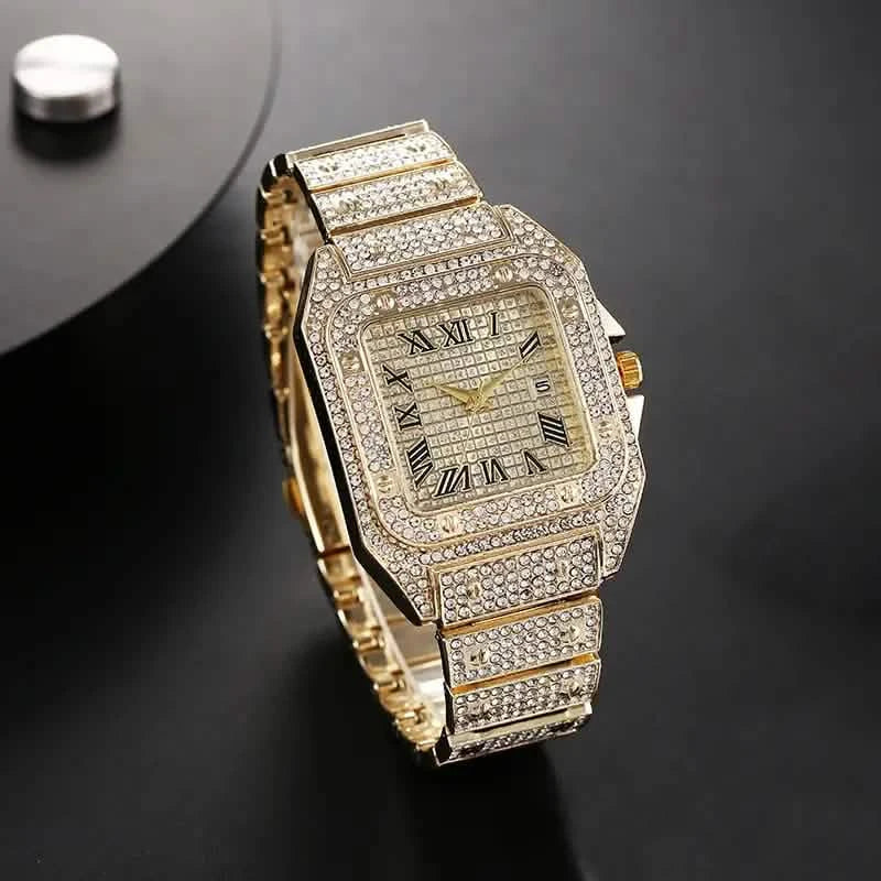 Reloj analógico elegante de alta gama de aleación de zinc para hombre con diamantes de imitación