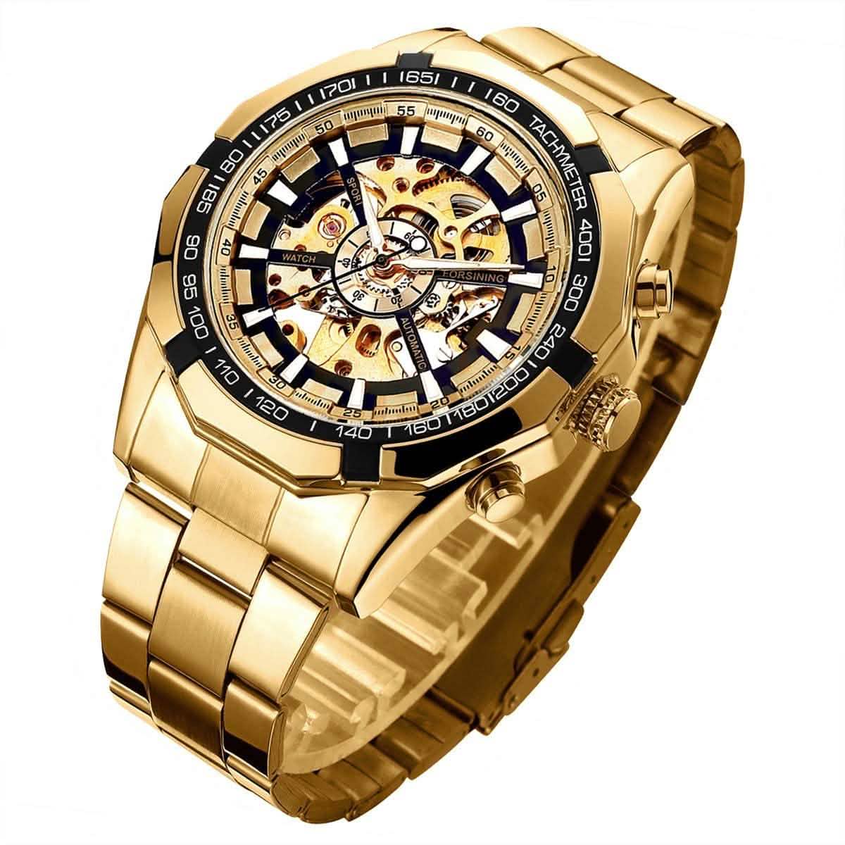 Reloj de pulsera automático con esfera esqueleto mecánica para hombre
