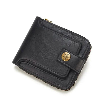 Men's PU Leather Solid Color Business Wallet, Card Holder With Zipper & Button