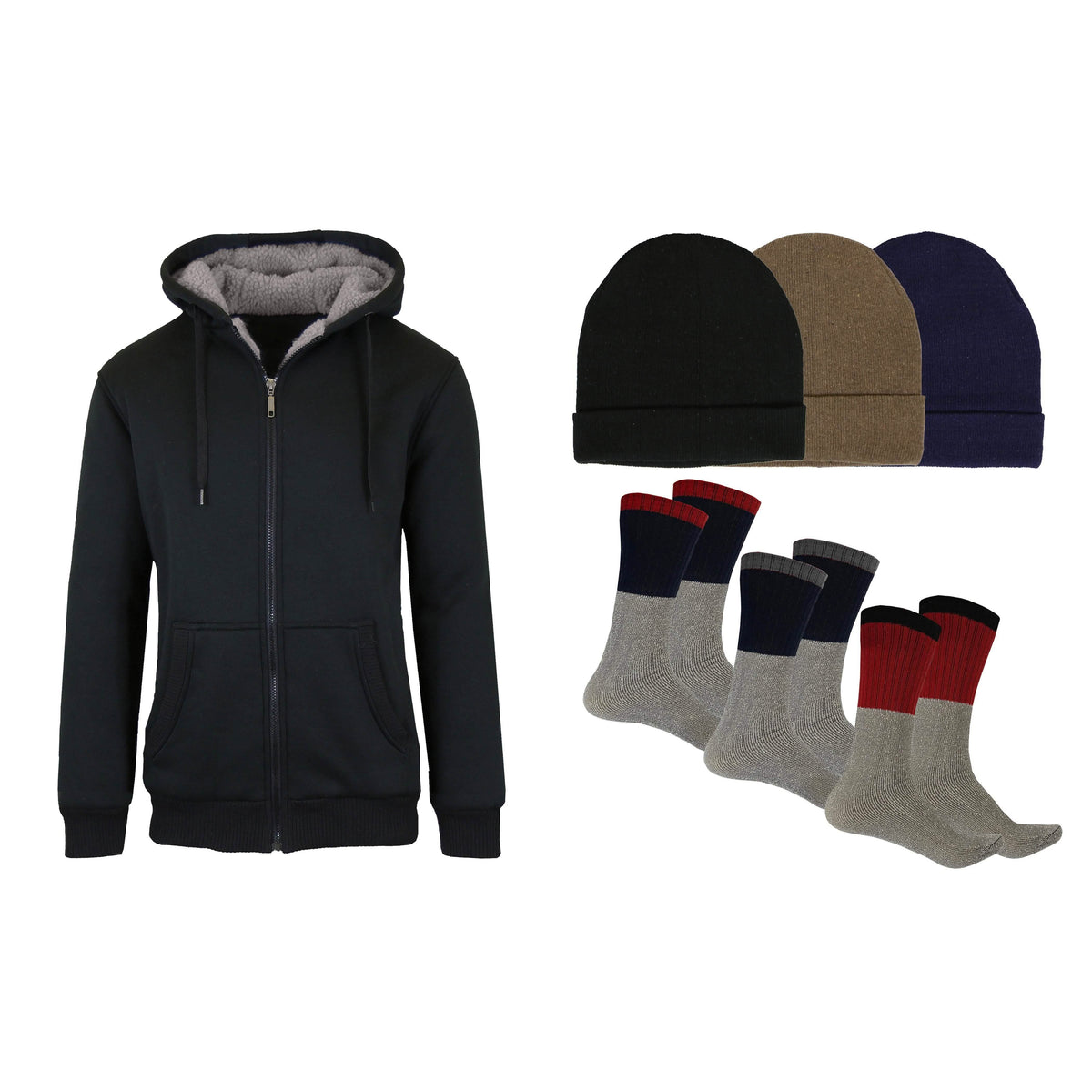 Conjunto de regalo de sudadera con capucha Sherpa para hombre, gorro con forro polar y calcetines térmicos