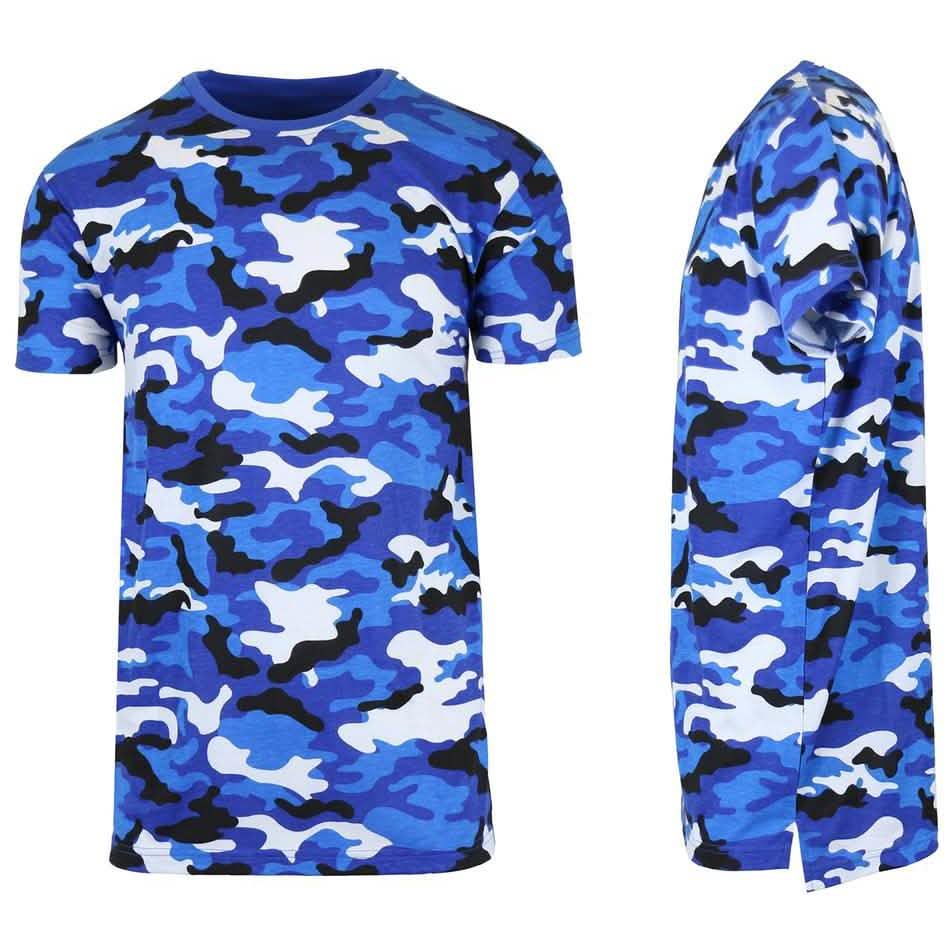 Camiseta de manga corta con cuello redondo y estampado de camuflaje para hombre