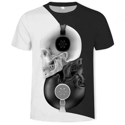 Camiseta de hombre con estampado gráfico 3D de calavera, manga corta, informal
