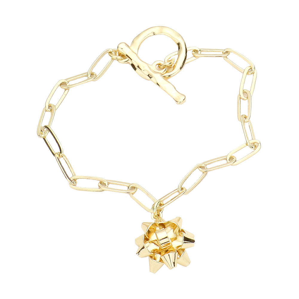 Metal Christmas Bow Charm Toggle Bracelet