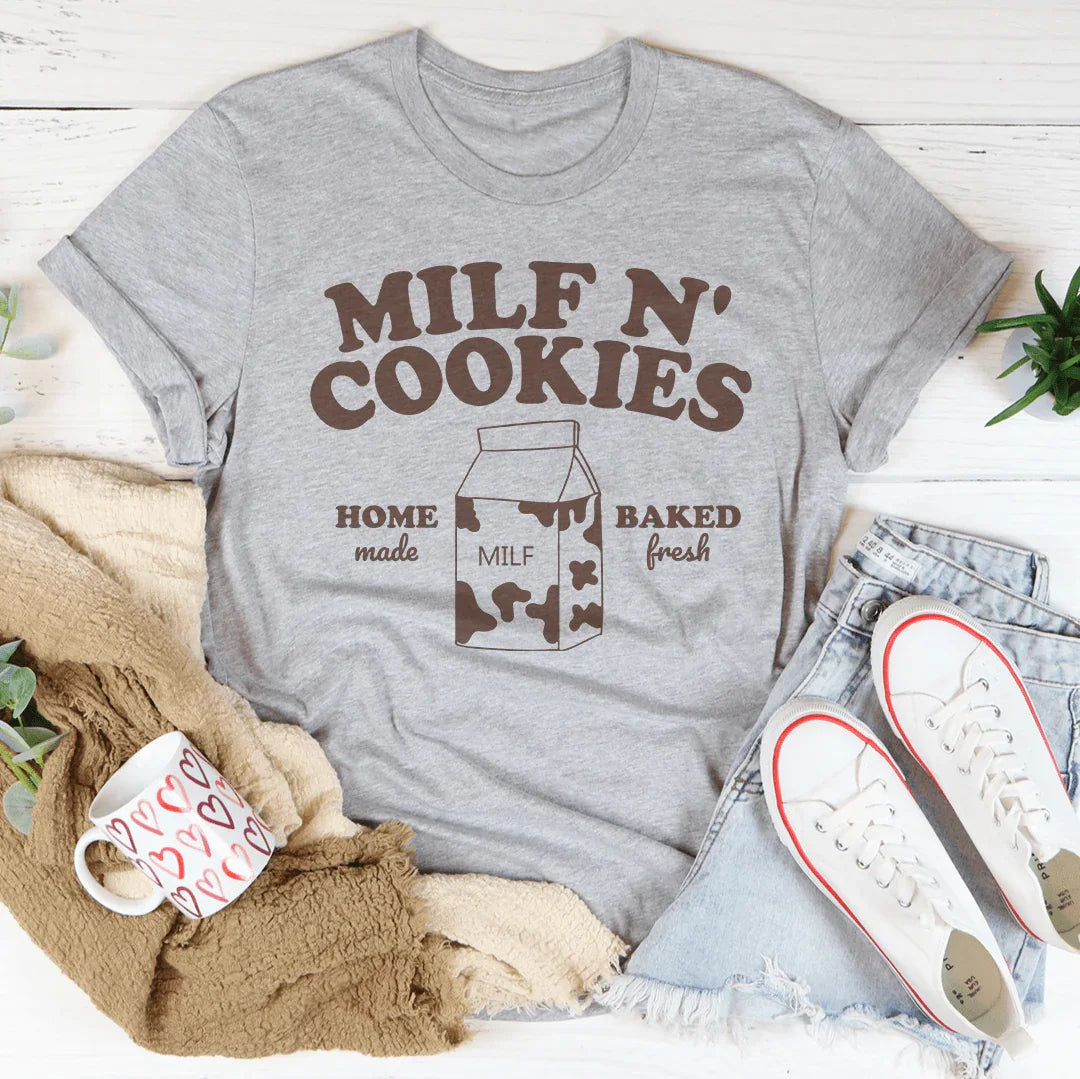 Playful Bakery Humor Top – "MILF N' Cookies" Funny Mom Graphic Tee