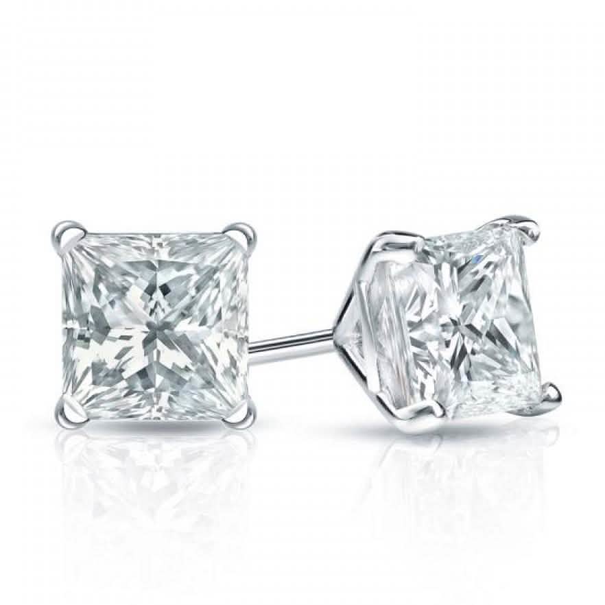 Mina Bloom 2.00 CTTW Pendientes de oro blanco de 14K con diamantes de talla princesa
